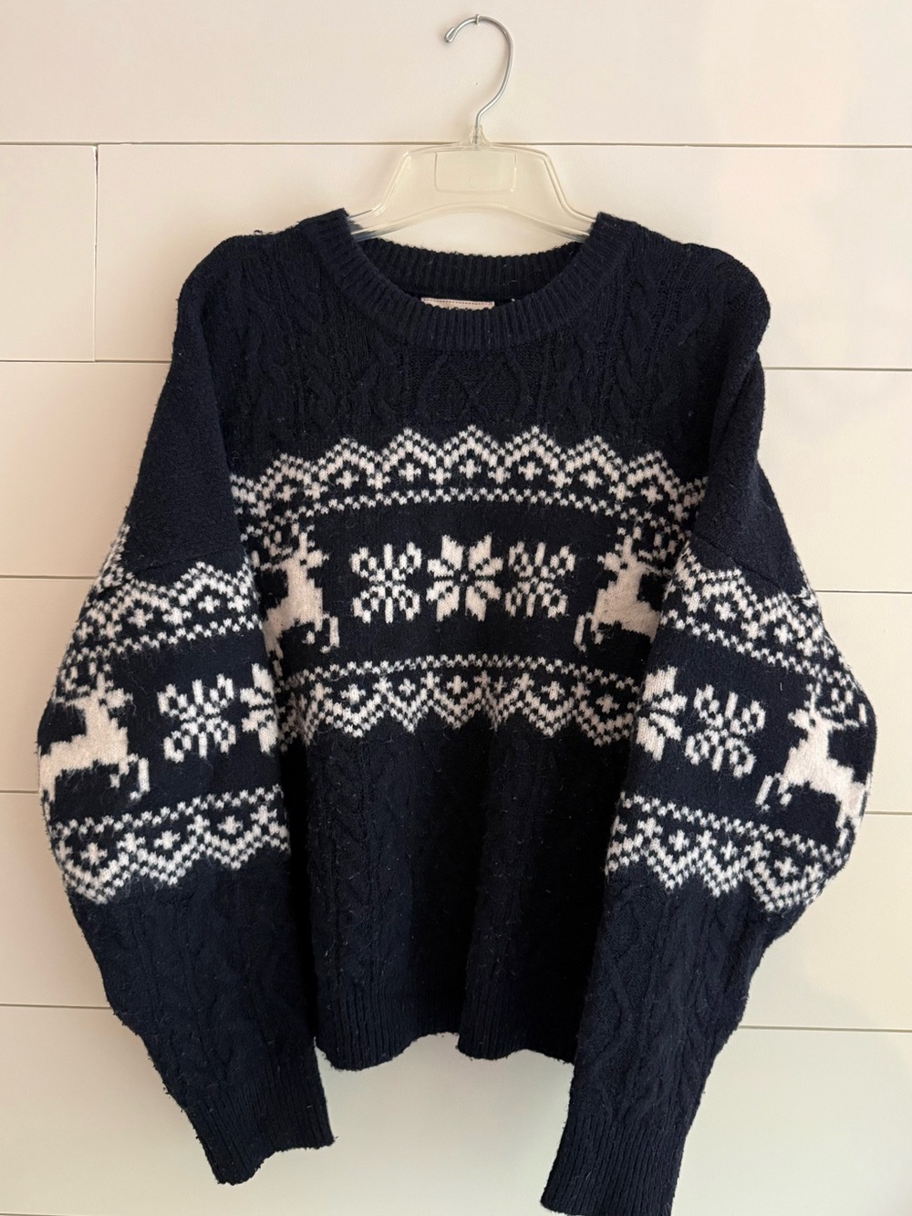 J.O.A. Navy Blue Fair Isle Reindeer Chunky Knit Sweater M